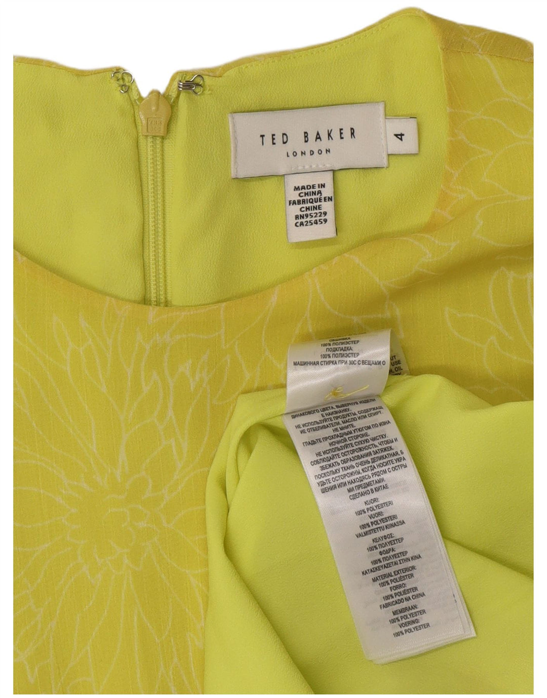 TED BAKER Robe trapèze à volants pour femme Taille 4 Grand jaune floral en polyester