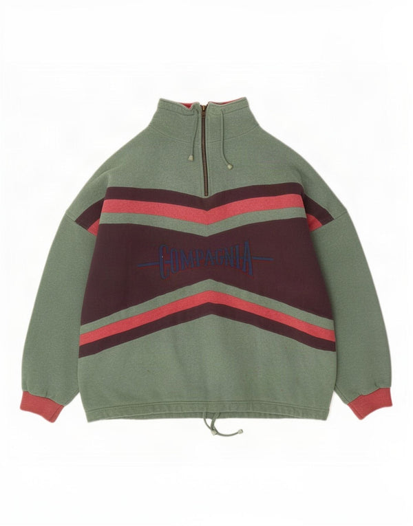 vintage Mens Graphic Zip Neck Sweatshirt Jumper IT 54 XL Vert Colorblock