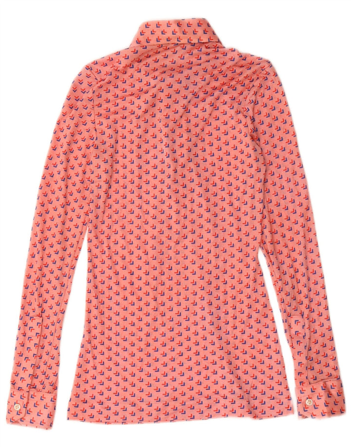 vintage Femme Pull Chemise Blouse UK 8 Petit Rose Géométrique