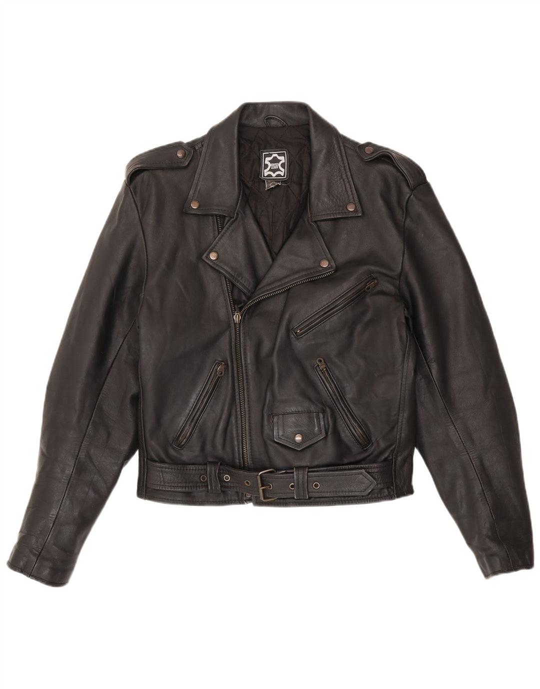 veste de motard en cuir militaire vintage pour hommes IT 50 Medium Black