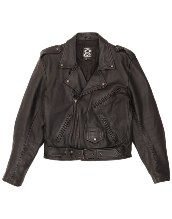 veste de motard en cuir militaire vintage pour hommes IT 50 Medium Black