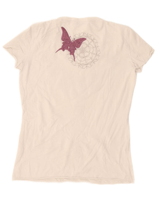 Marella Womens Graphic T-Shirt Top UK 14 Large White Floral Cotton