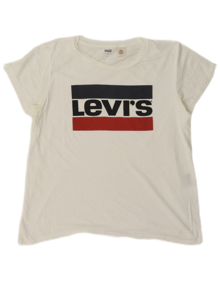 Levi's T-Shirt Graphique Femme UK 14 Blanc Moyen