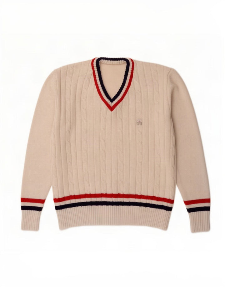 Trigema Pull col en V pour homme Large rayé blanc