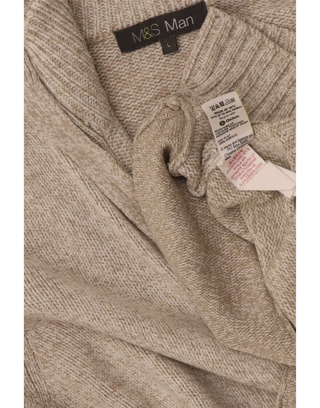 Marks & Spencer Pull Cardigan Homme Grand Acrylique Moucheté Beige