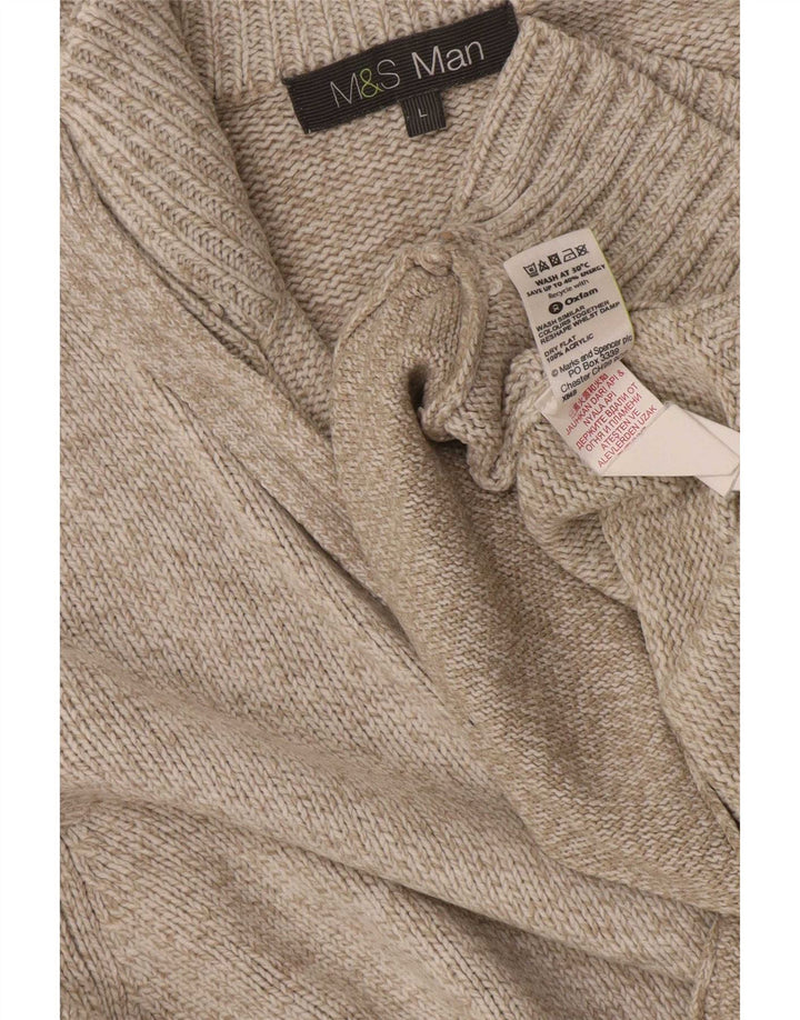 Marks & Spencer Pull Cardigan Homme Grand Acrylique Moucheté Beige