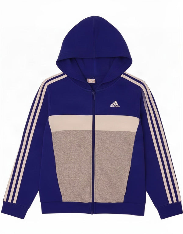 Adidas Pull à capuche zippé pour garçon 9-10 ans Bleu Colorblock Coton