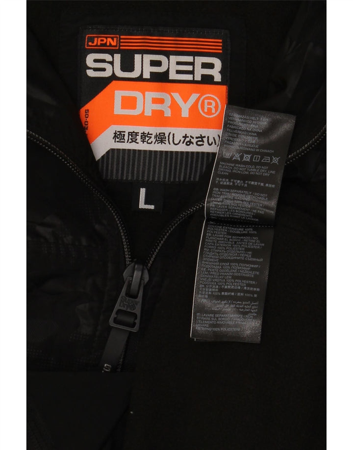 Superdry Veste de pluie à capuche pour hommes UK 40 Large Noir Polyester