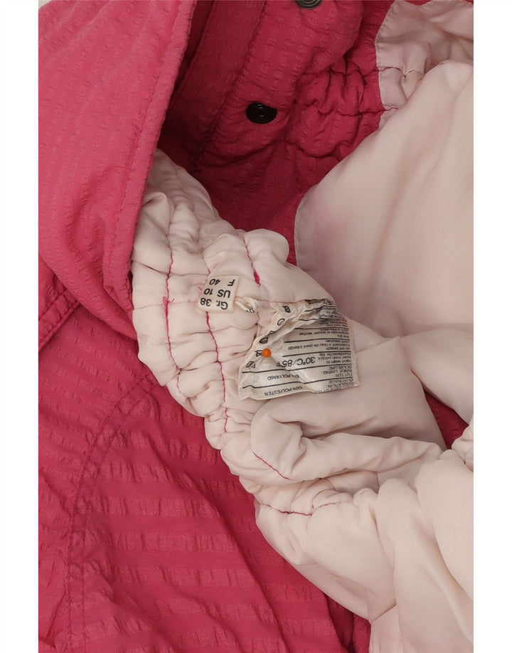 VINTAGE Veste rembourrée surdimensionnée femme US 10 Grand polyester rayé rose