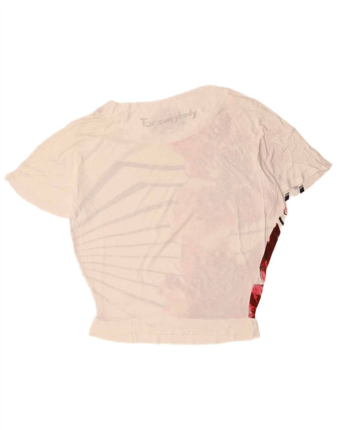 DESIGUAL T-shirt graphique pour femme UK 16 Grand coton floral blanc