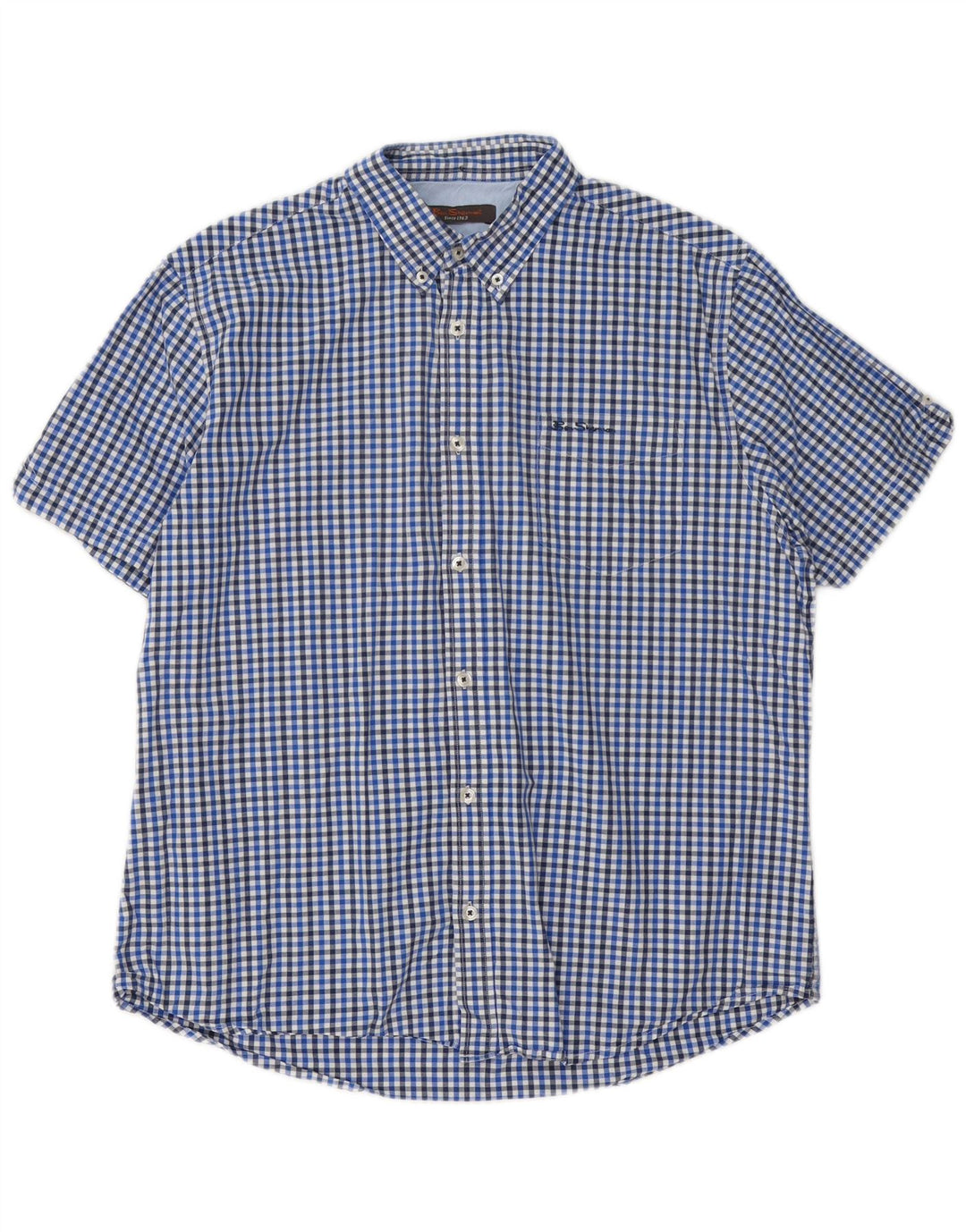 Ben Sherman Chemise à manches courtes pour homme XL en coton vichy bleu