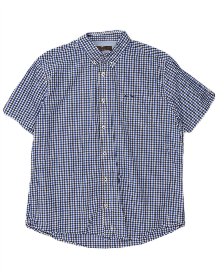 Ben Sherman Chemise à manches courtes pour homme XL en coton vichy bleu