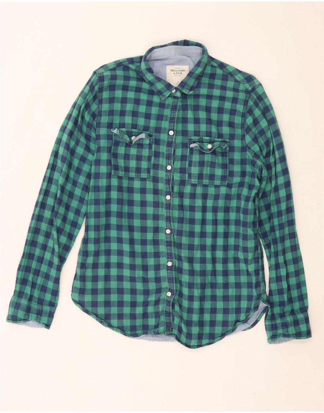 ABERCROMBIE & FITCH Chemise Femme UK 14 Coton à Carreaux Turquoise Moyen