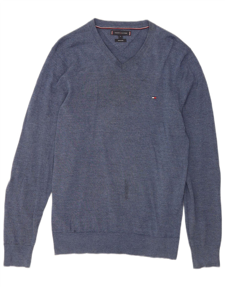 Tommy Hilfiger Pull Col V Homme Bleu Moyen Laine Mérinos