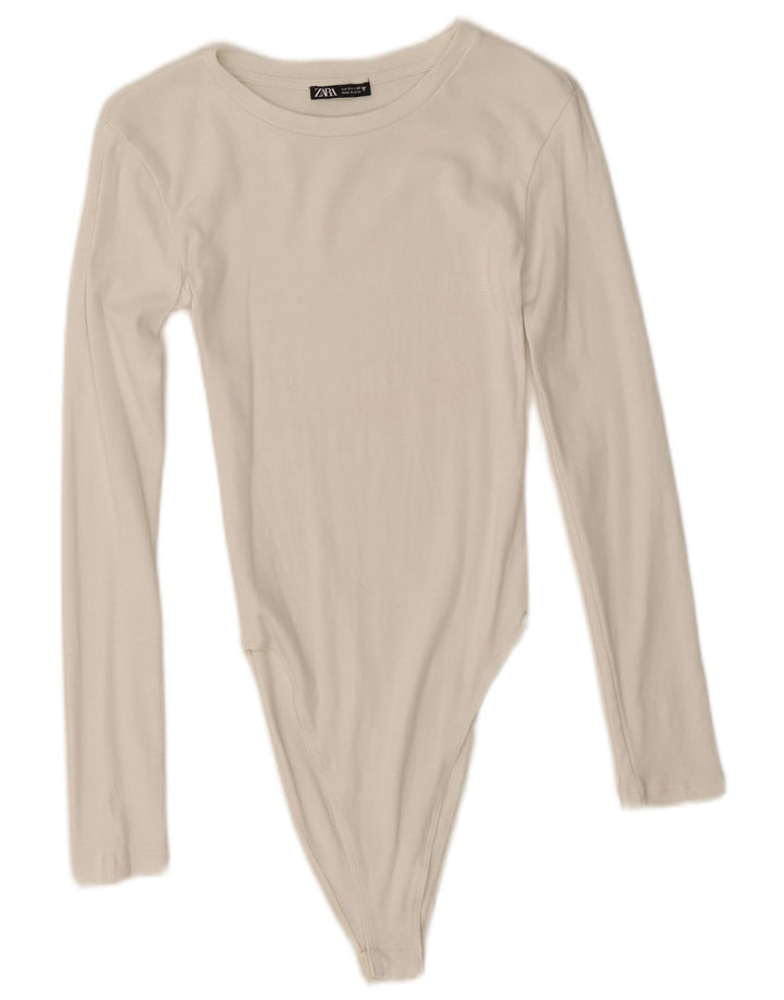 Zara Body à manches longues pour femme UK 8 Small Blanc cassé