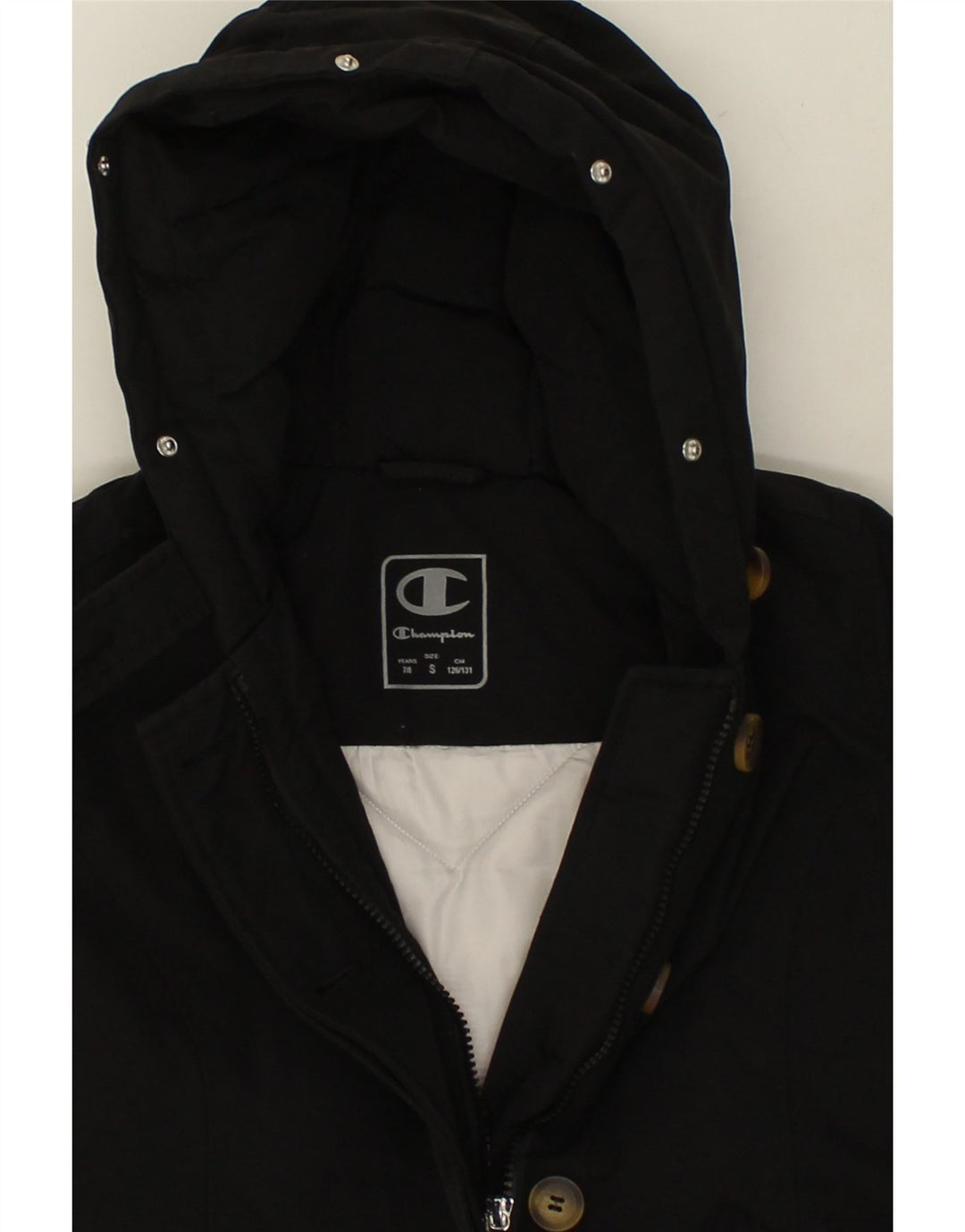 CHAMPION Girls Hooded Windbreaker Jacket 7-8 Years Small Black Cotton | Vintage Champion | Thrift | Second-Hand Champion | Used Clothing | Messina Hembry 