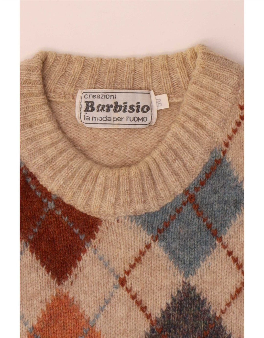 Barbisio Pull col rond homme IT 50 Beige moyen Argyle/Diamant