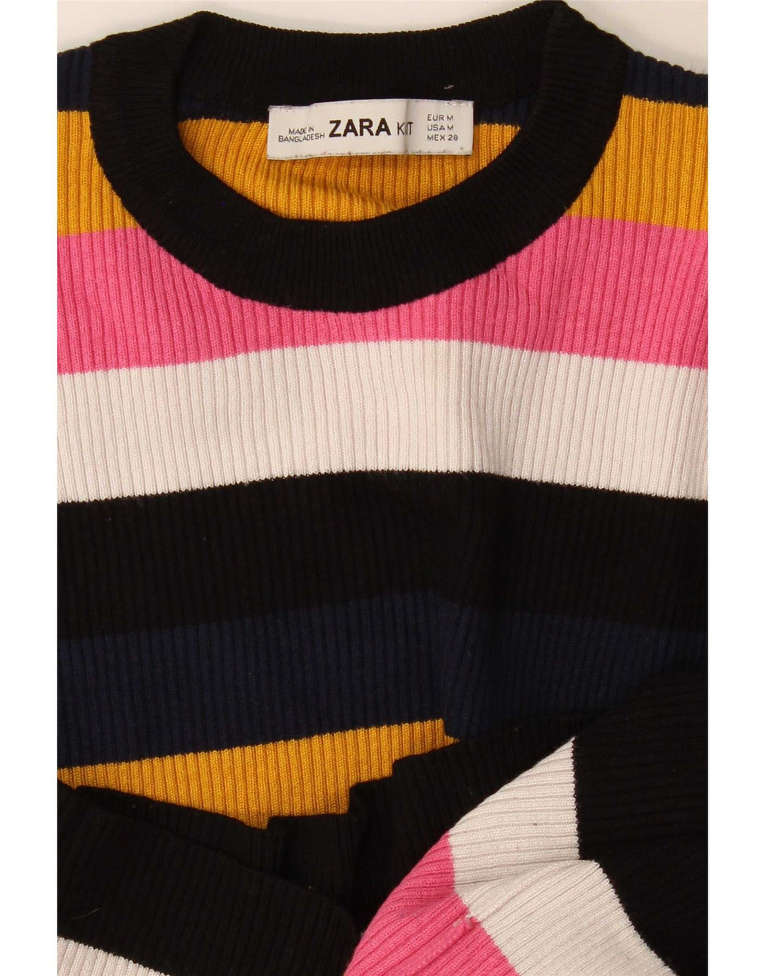 Zara Womens Crop Blouse Top UK 12 Moyen Multicolore Rayé
