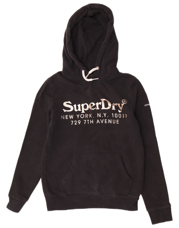 Superdry Pull à capuche graphique pour femme UK 8 Small Noir Coton