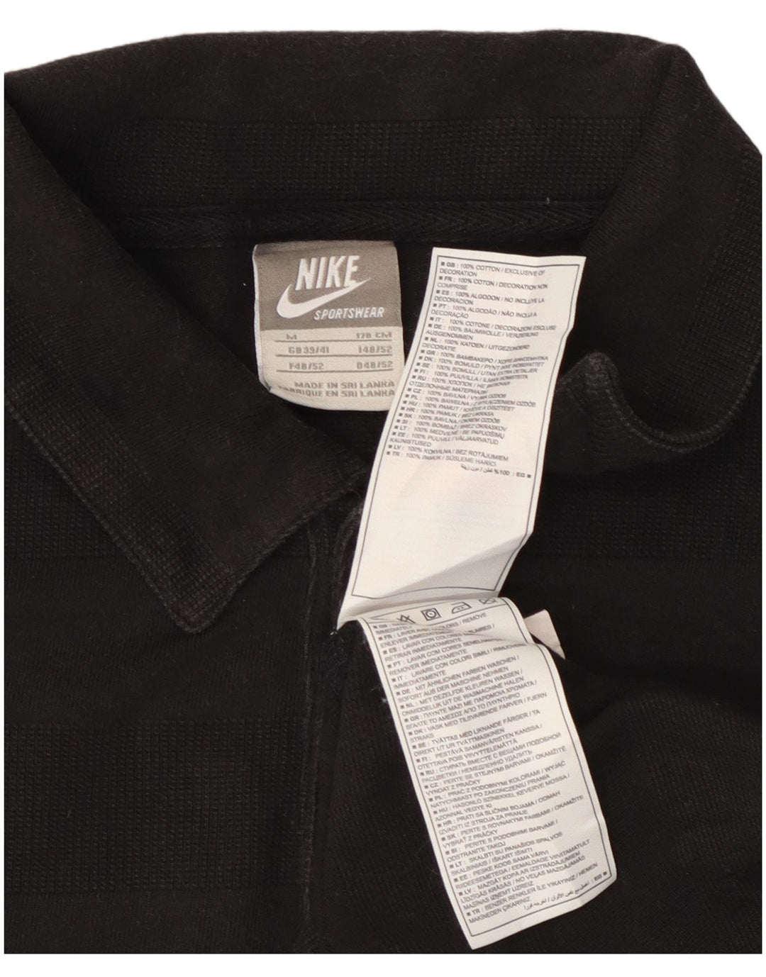 NIKE Polo graphique homme UK 39/41 coton rayé noir moyen