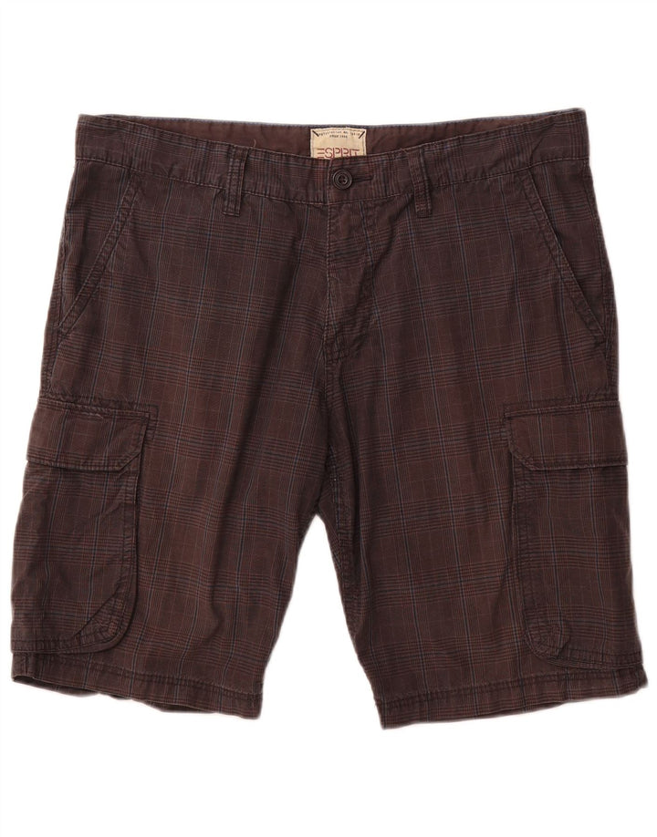 ESPRIT Mens Cargo Shorts W36 Large Grey Check Cotton