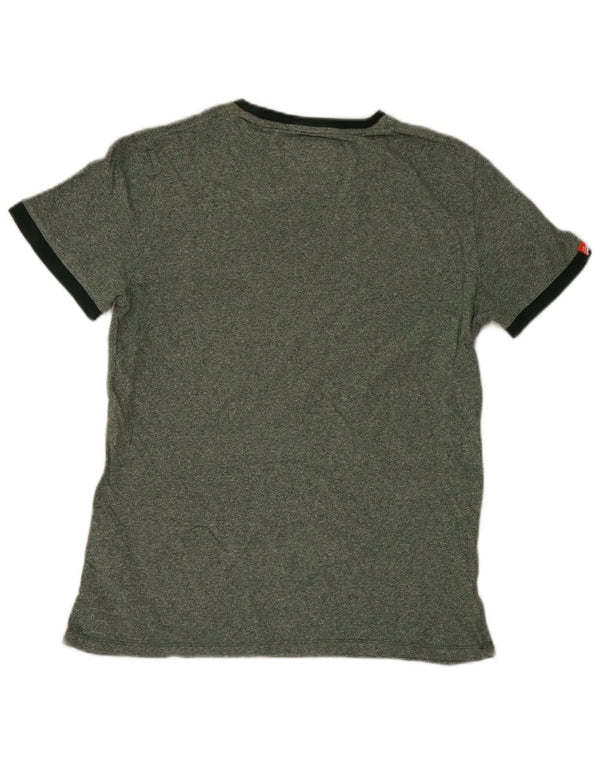 Superdry Homme T-Shirt Top Large Vert Moucheté Coton