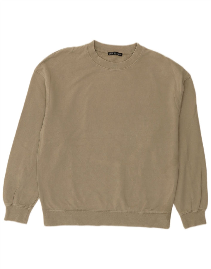 Zara Sweat-shirt surdimensionné pour femme UK 10 Petit coton kaki