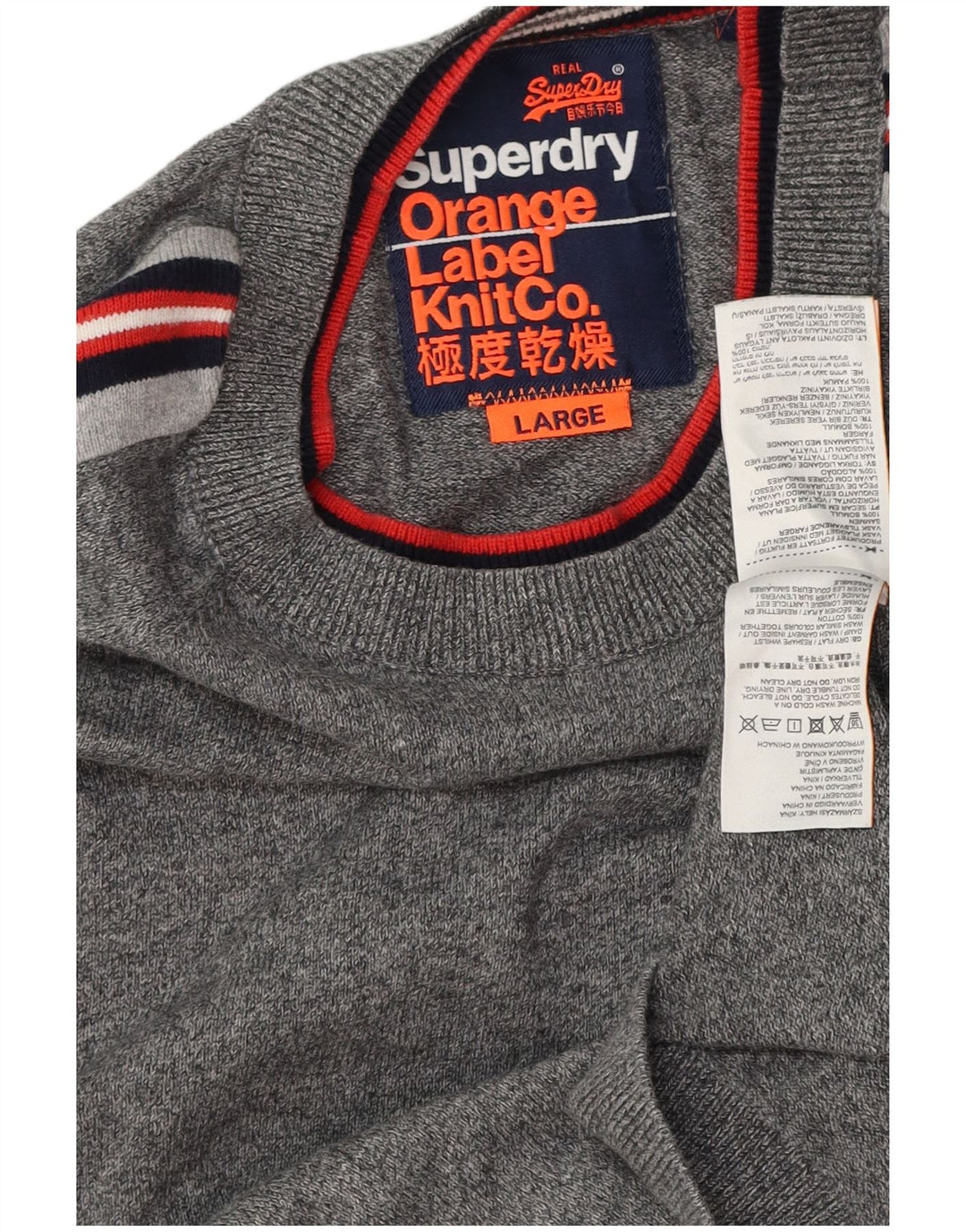 SUPERDRY Pull ras du cou pour femme UK 16 Large Gris Coton