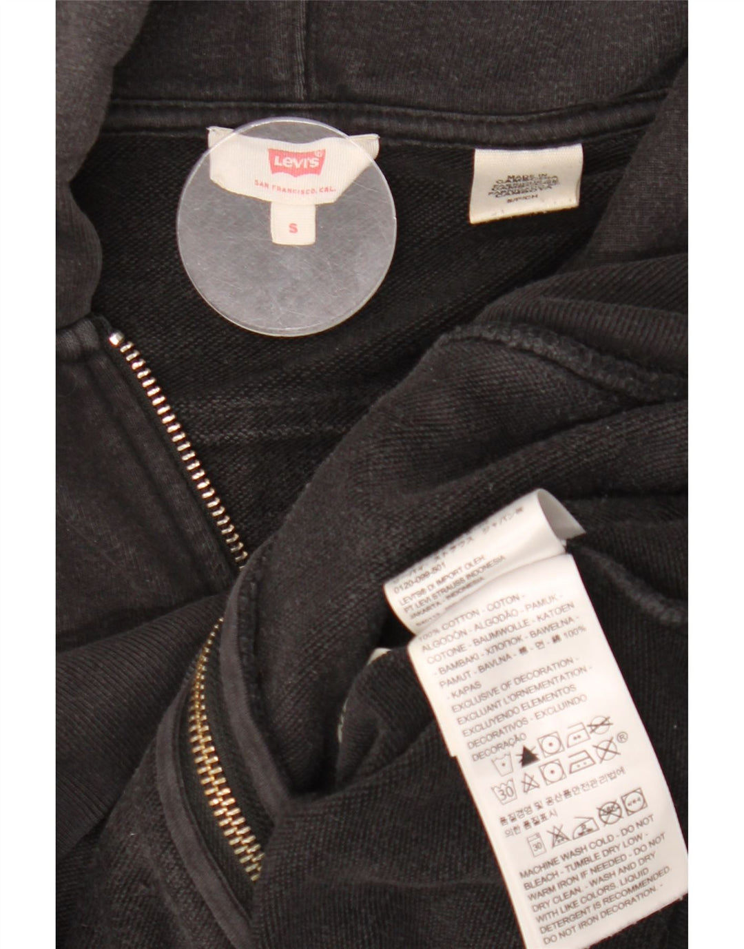 Levi's Pull à capuche surdimensionné court zippé pour femme UK 10 Small Noir