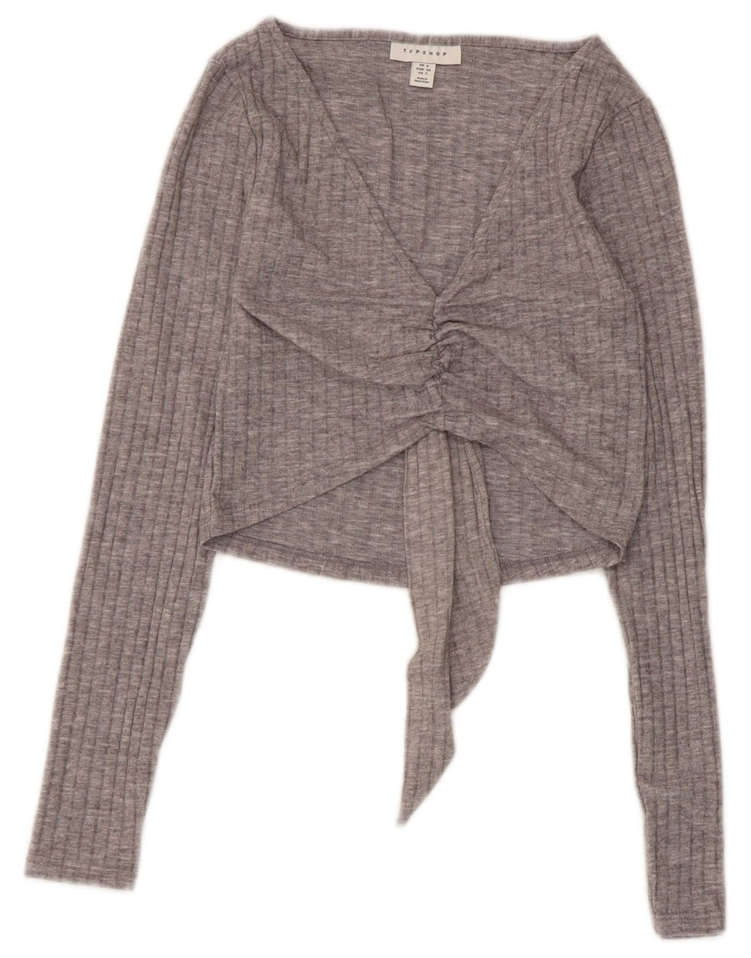 Topshop Femme Haut Court à Manches Longues UK 6 XS Gris Polyester