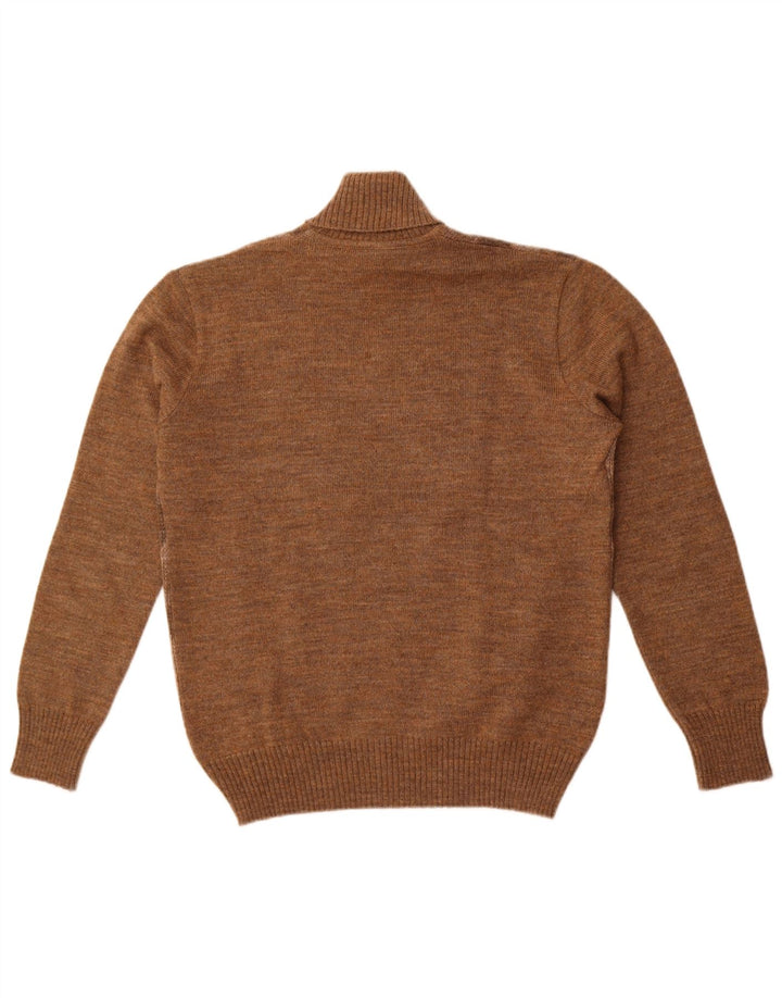 vintage Homme Col Roulé Pull Pull Marron Moyen Argyle/Diamant