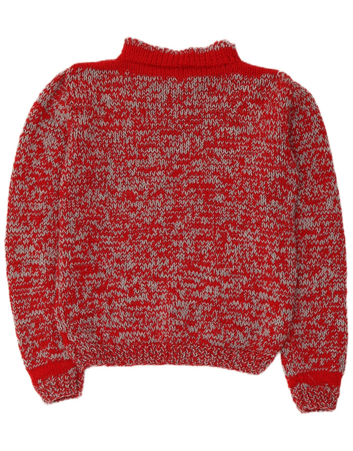 vintage Womens Turtle Neck Jumper Pull UK 14 Moyen Rouge Rayé