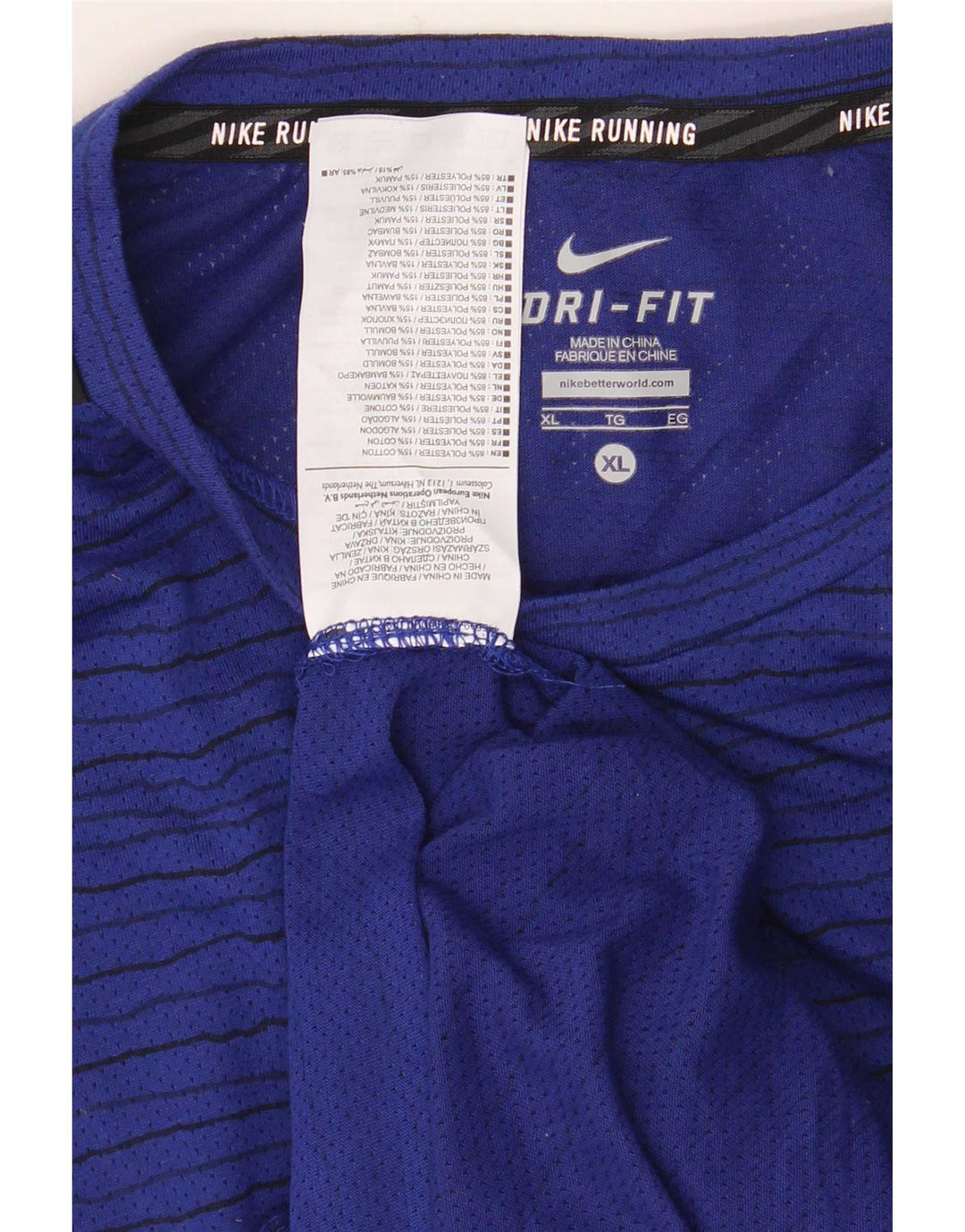 Nike Hommes Dri Fit T-Shirt Haut XL Bleu Marine Rayé Polyester