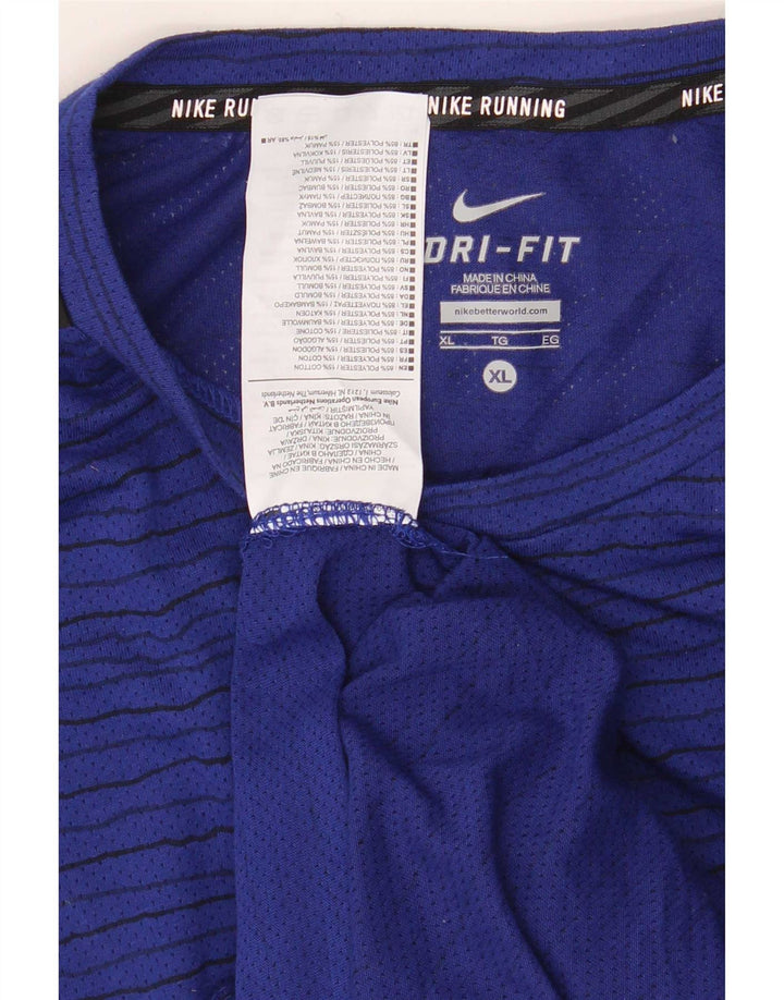Nike Hommes Dri Fit T-Shirt Haut XL Bleu Marine Rayé Polyester