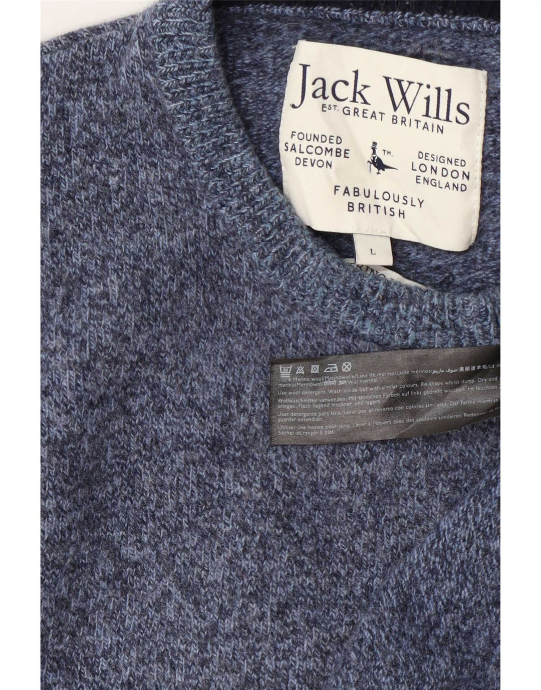 Jack Wills Pull à col rond pour homme en laine mouchetée bleue