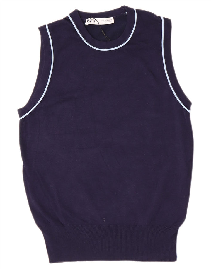 Zara Femme Débardeur UK 12 Medium Bleu Marine Viscose