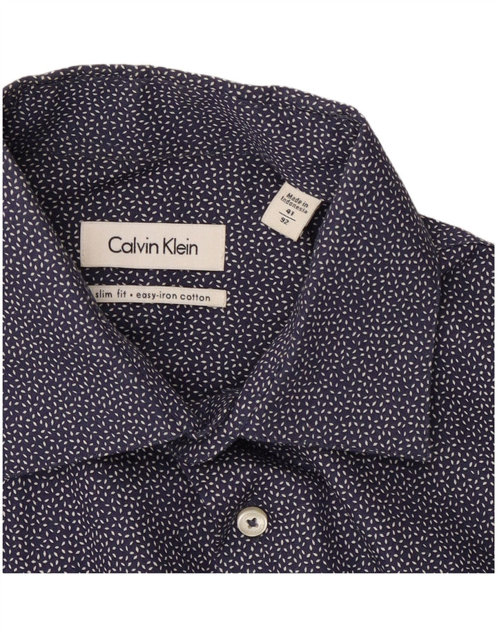 Calvin Klein Chemise slim fit pour homme Taille 41 Grand coton tacheté bleu marine
