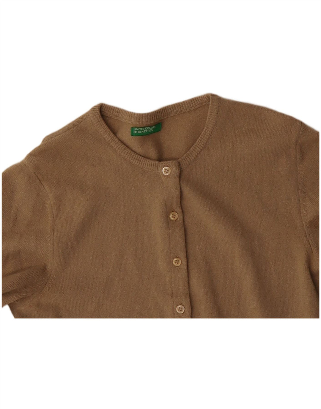 BENETTON Pull Cardigan Femme UK 10 Petite Laine Vierge Beige