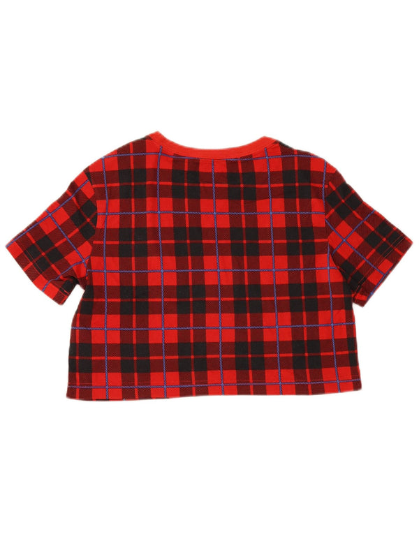 Nike T-shirt court surdimensionné pour femme UK 6 XS Rouge à carreaux en coton