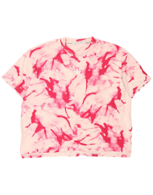 Calvin Klein Jeans T-shirt graphique pour femme UK 14 Rose moyen Tie Dye