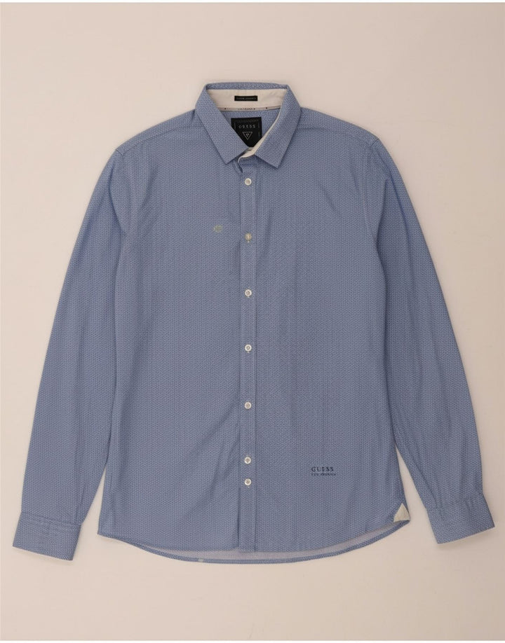 GUESS Mens Shirt UK 40 Medium Blue Geometric Cotton