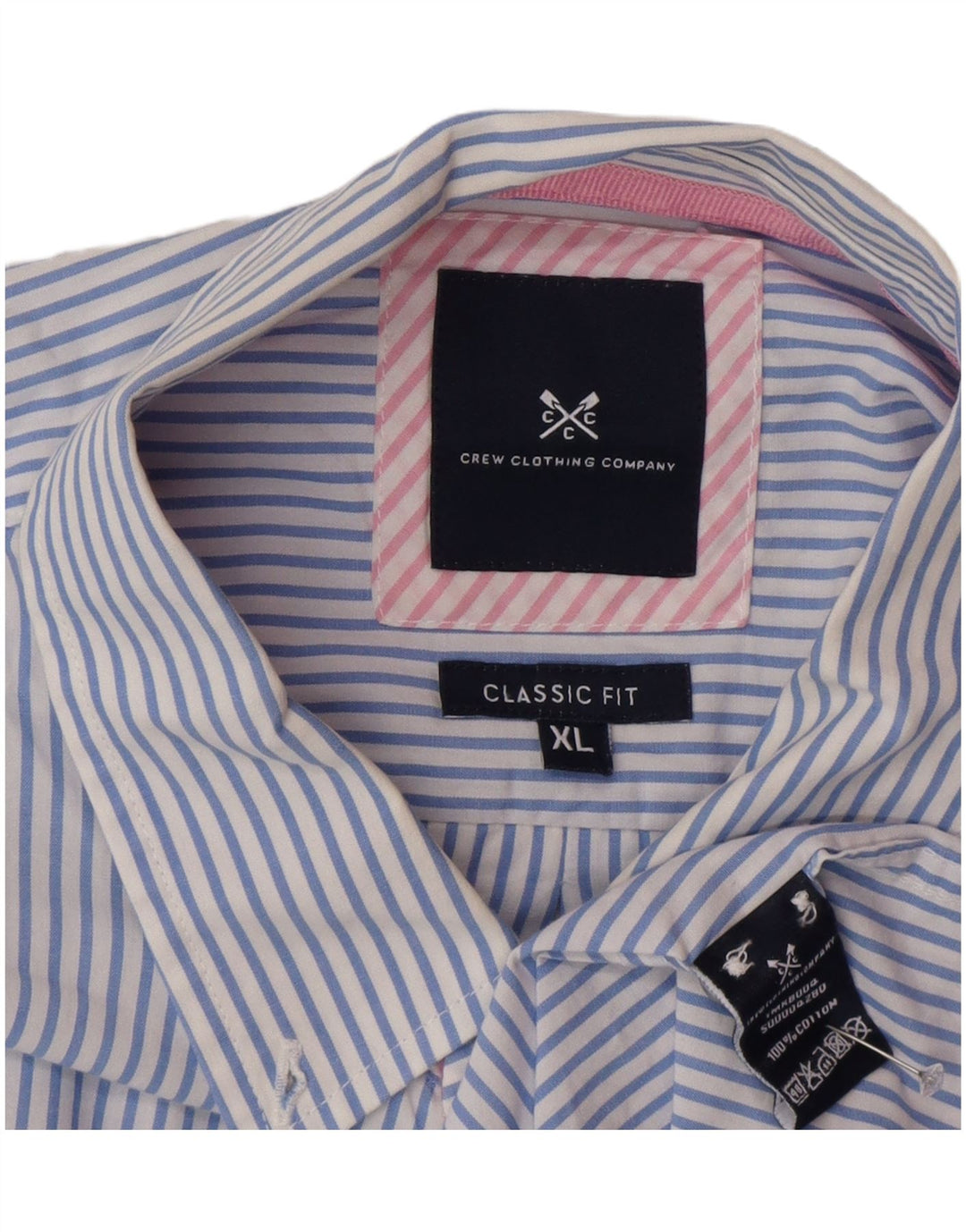 Crew Clothing Chemise Coupe Classique Homme XL Bleu Rayé Coton