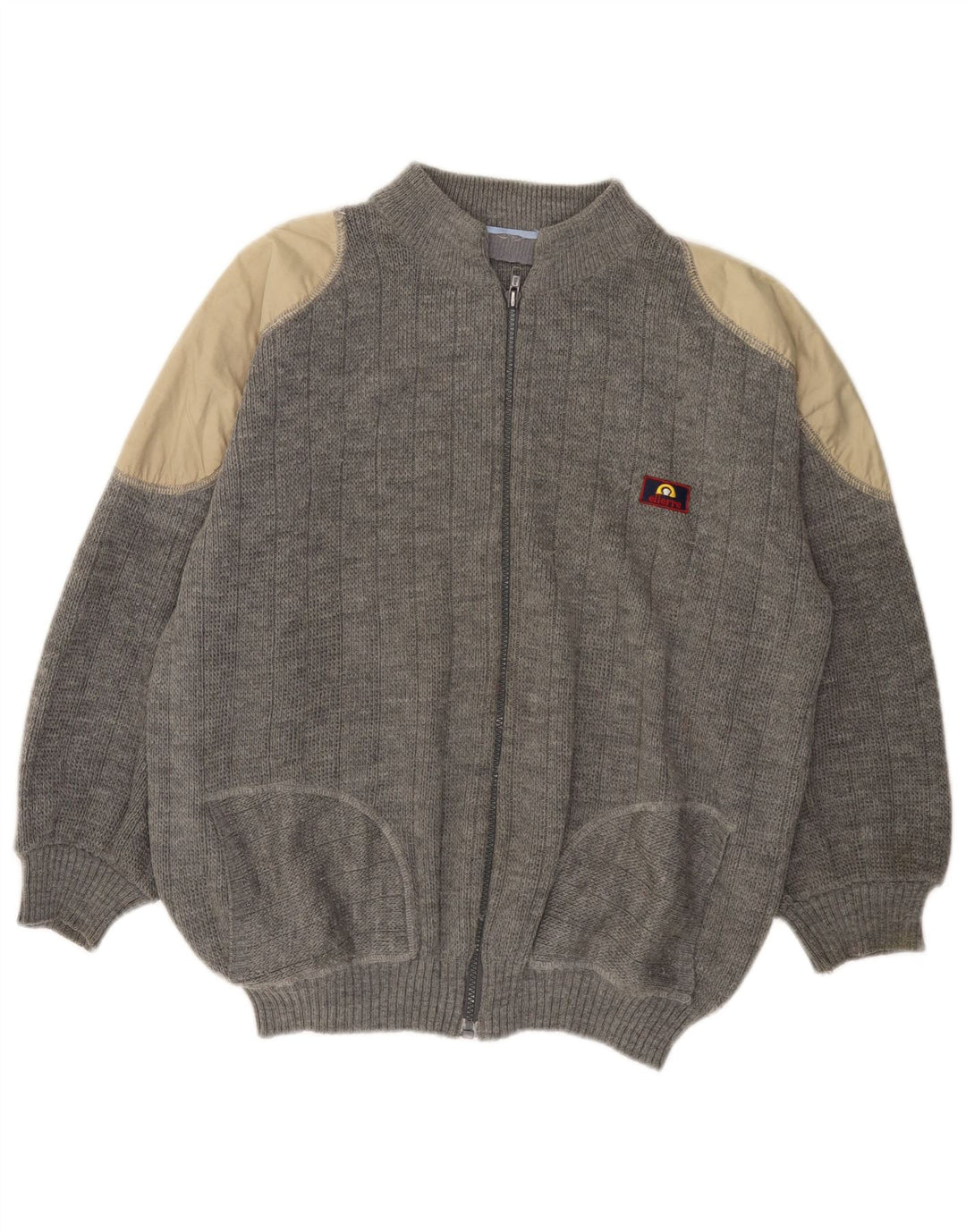 VINTAGE Pull Cardigan Femme UK 18 XL Gris Colorblock