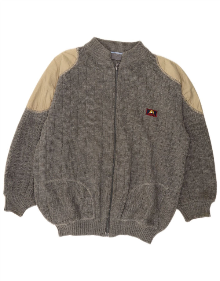 VINTAGE Pull Cardigan Femme UK 18 XL Gris Colorblock