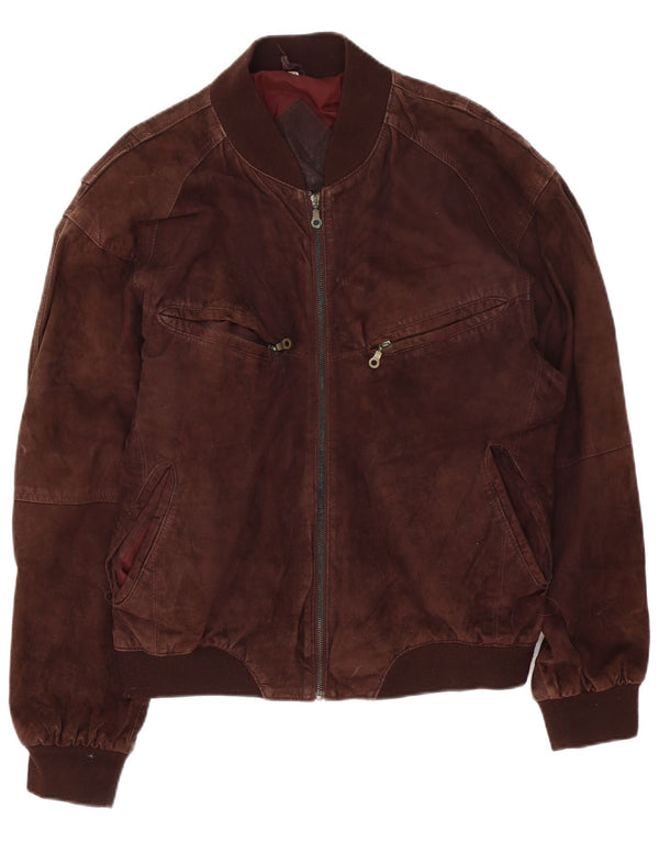 vintage Mens Suede Bomber Jacket UK 42 XL Cuir Marron