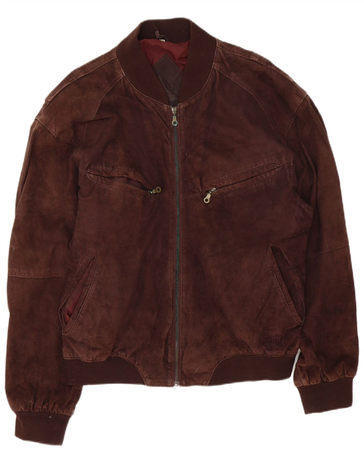 vintage Mens Suede Bomber Jacket UK 42 XL Cuir Marron