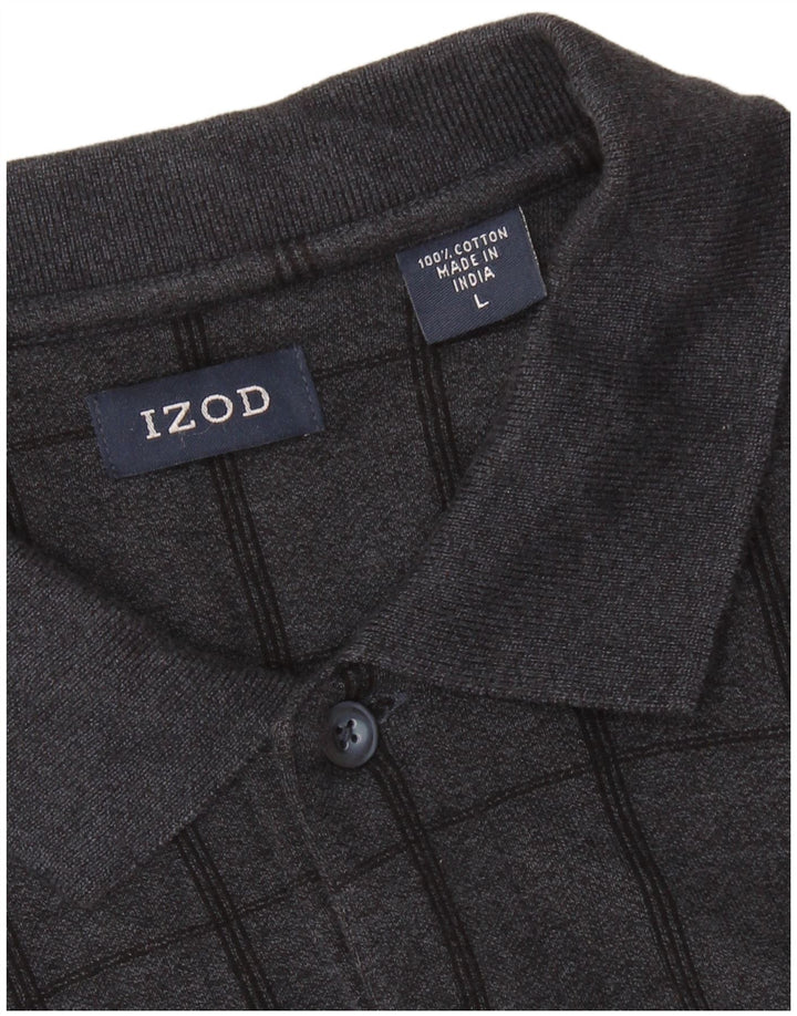 IZOD Polo à manches longues pour homme en coton à carreaux gris