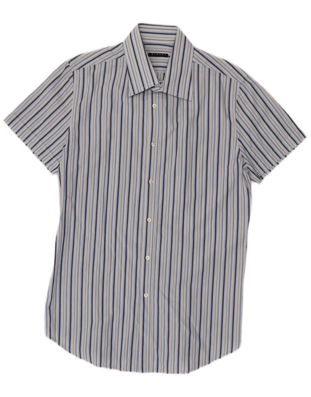 Sisley Chemise à Manches Courtes Large Bleu Rayé Coton