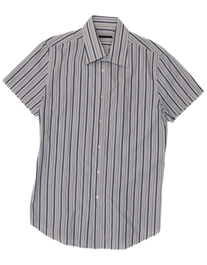 Sisley Chemise à Manches Courtes Large Bleu Rayé Coton