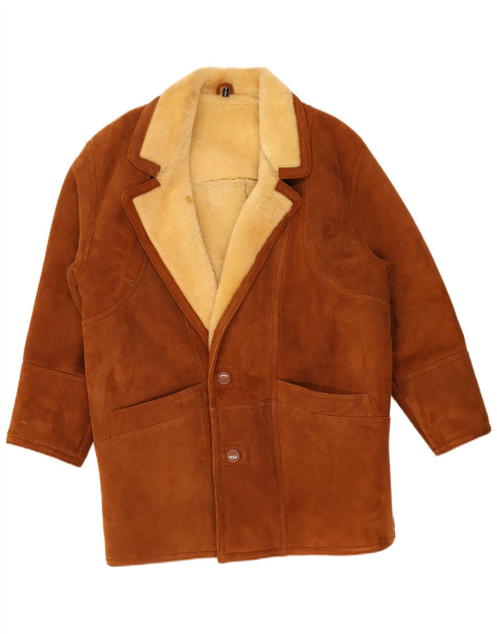 veste en peau de mouton vintage pour homme UK 40 Grande peau de mouton brune